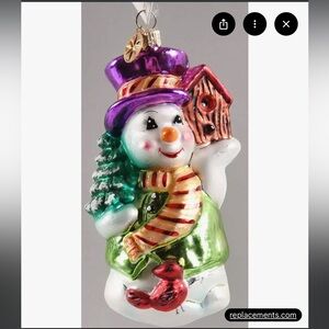Radko inspired or original Festive Snowman Ornament w/ Purple Hat and Green Coat